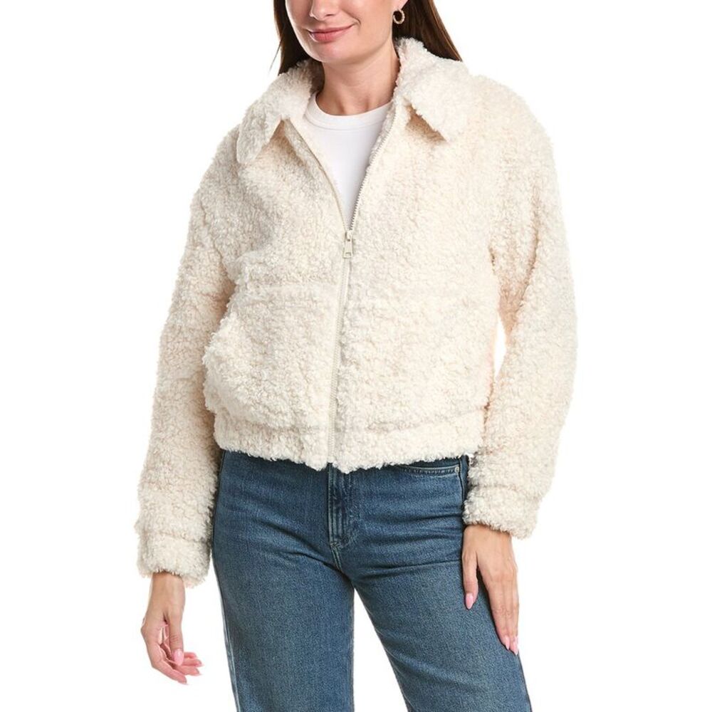 Michael Stars Womens Ziggy Shaggy Shearling Jacket, White